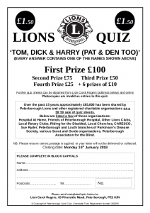 Peterborough Lions Quiz 2017/18