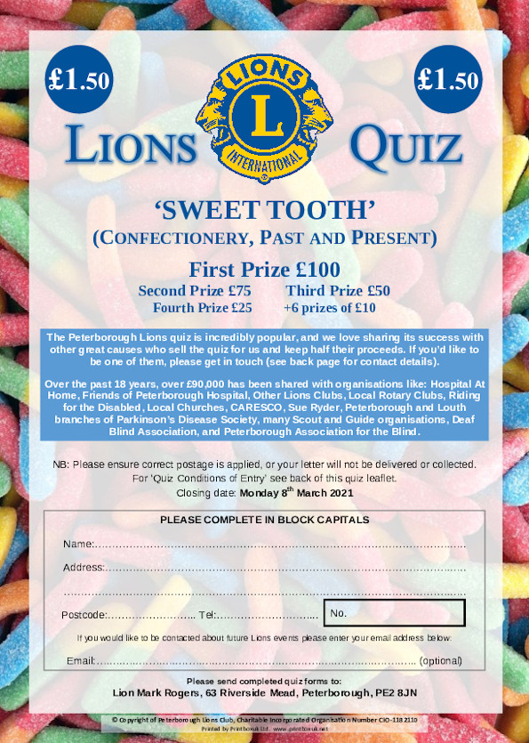 Peterborough Lions Club "Sweet Tooth" front cover image